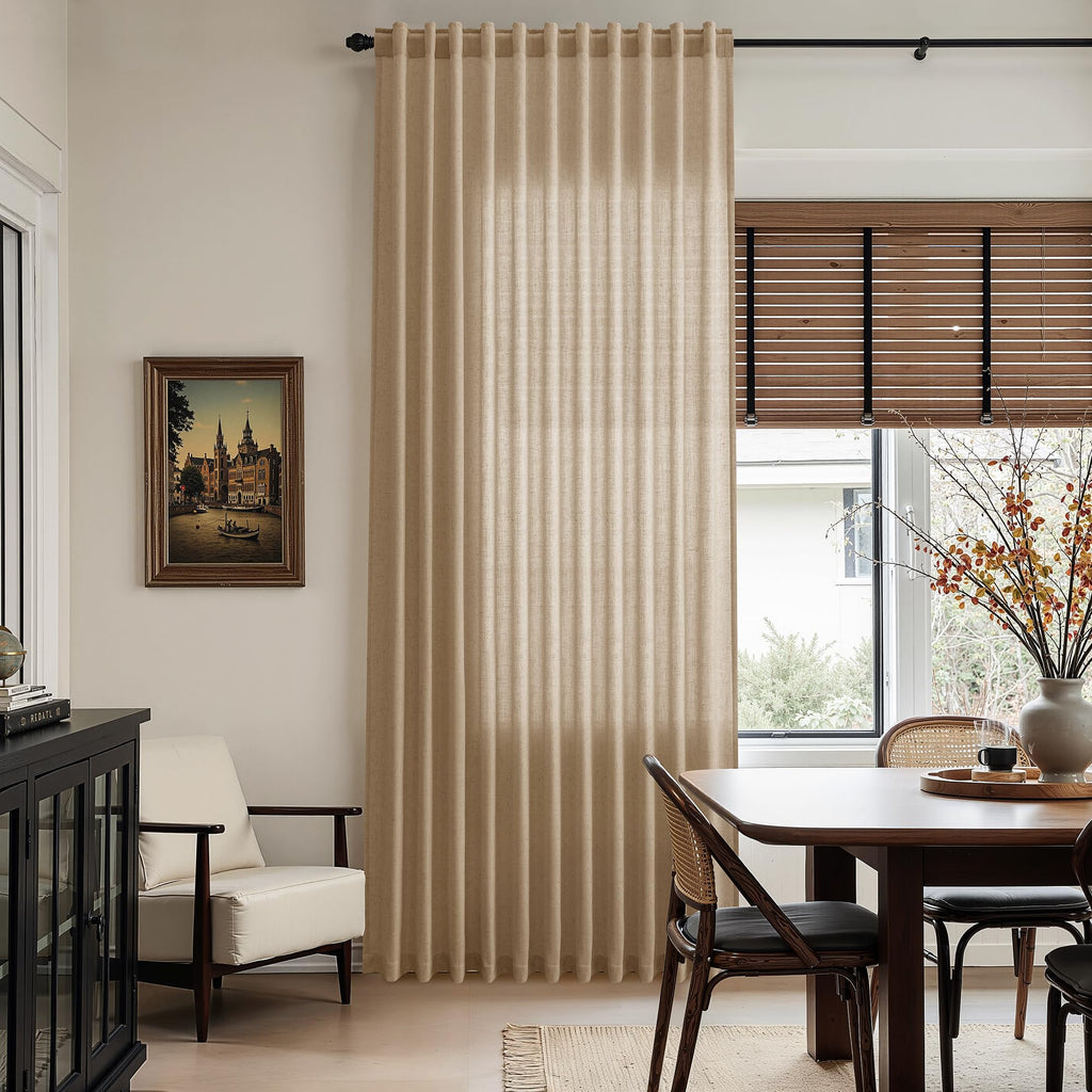 Nanspring Sand Beige Curtains 96 Inches Long for Living Room Flax Linen Light Filtering Luxury Simple Modern Semi Curtains Back Tab Privacy Semi Sheer Curtain for Bedroom Office 52x96, 2 Panels