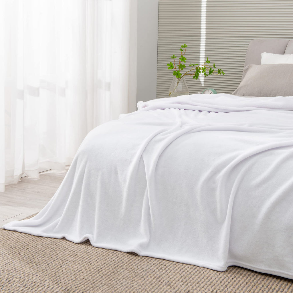 BEDELITE Fleece Blanket Soft Plush King Size Bed Blanket White 108"x90"