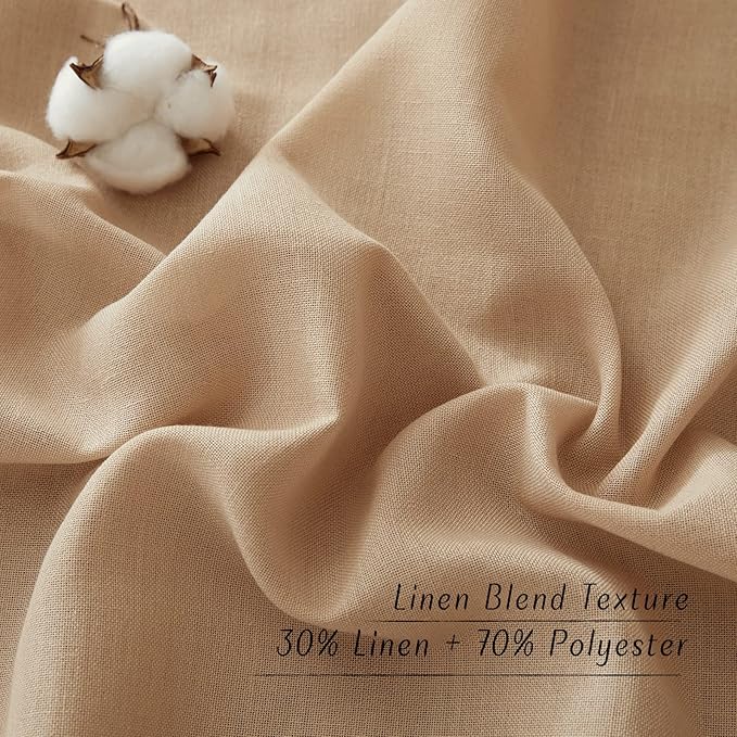 NICETOWN Linen Flax Semi Sheer Curtains 92" Length, Grommet Window Treatments Privacy Added with Light Penetration Vertical Drapes for Loft/Home Office, Camel, W55 x L92, 2 Panels