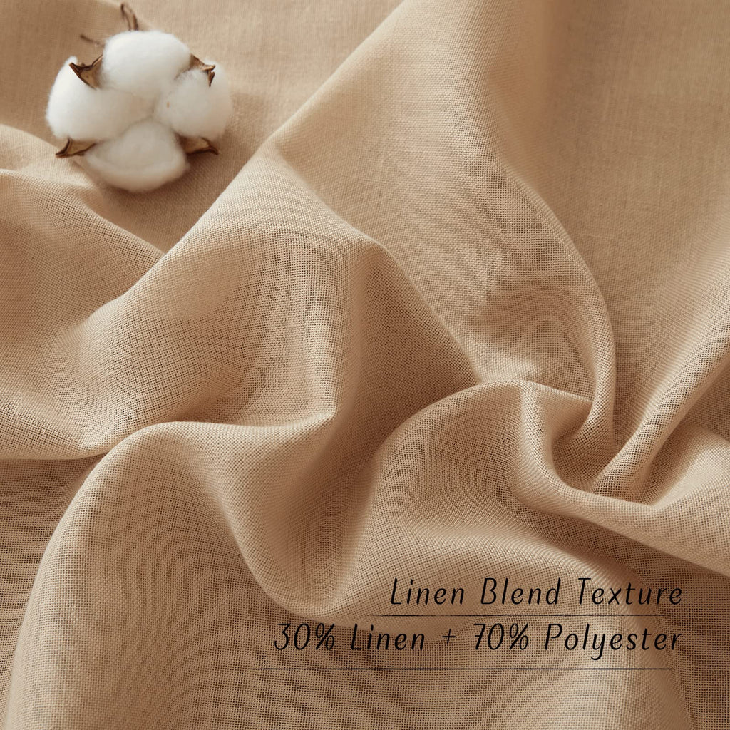 NICETOWN Camel Short Linen Curtains for Kitchen, Thick Flax Small Window Treatments Semi Sheer Privacy Assured with Light Through for Cafe/Bathroom, W42 x L48, 2 Panels