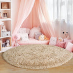 Quntue 6‘x6’ Beige Round Rug for Bedroom, Ultra Soft Fluffy Circle Rug for Kids Girls Boys Room, Cute Shag Rugs for Living Room Playroom Tent Castle Home Decor Rug