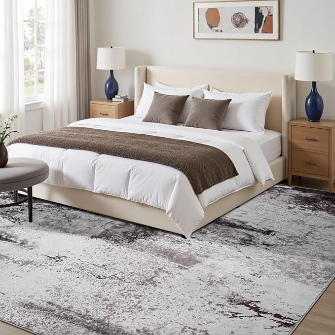 Toneed Abstract Area Rug 6x9 Modern Washable Rug Soft Non Slip Rug Low Pile for Bedroom Living Room Dining Room Coffee Brown