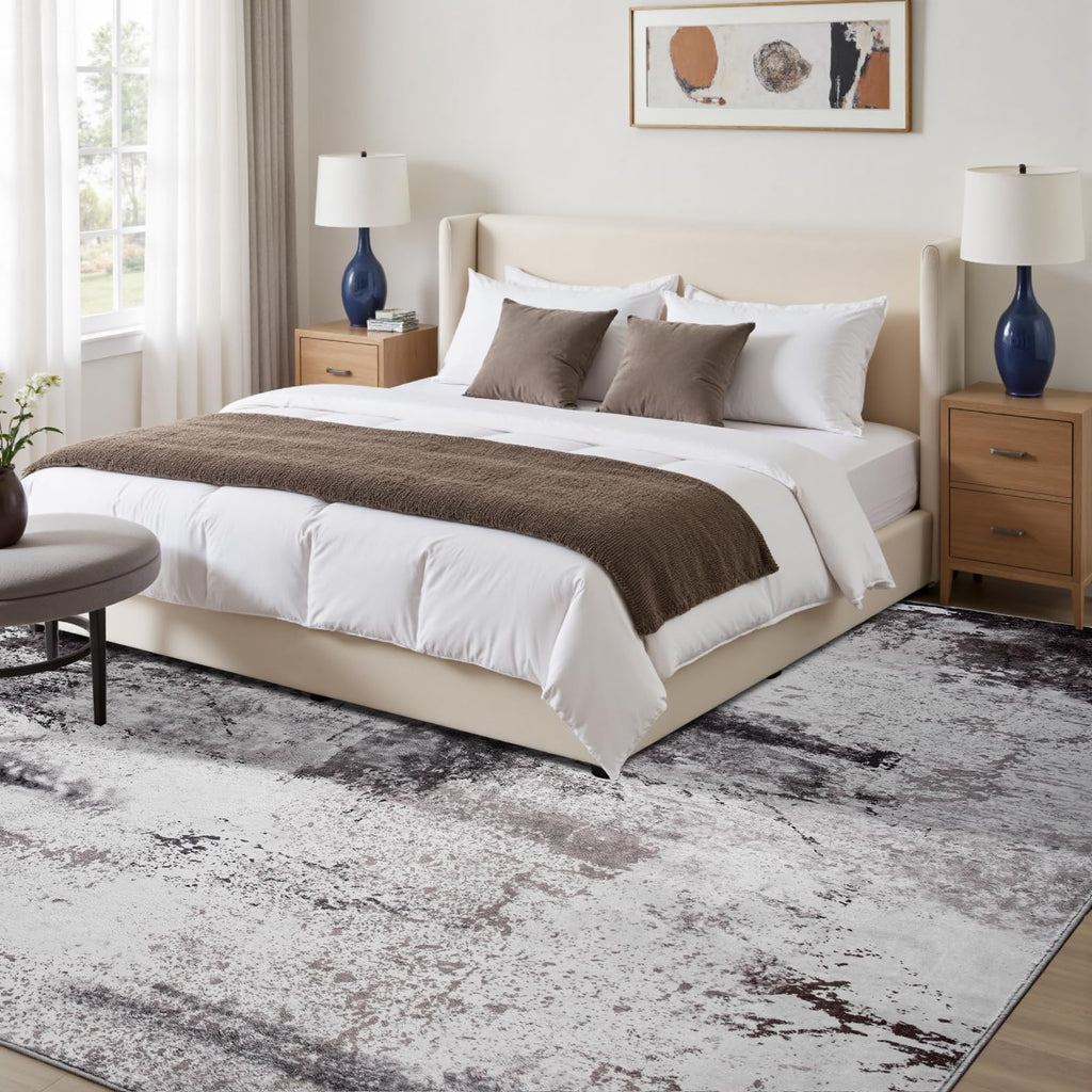 Toneed Abstract Area Rug Modern Washable Rug Soft Non Slip Rug Low Pile for Bedroom Living Room Dining Room Coffee Brown 5x7 Feet