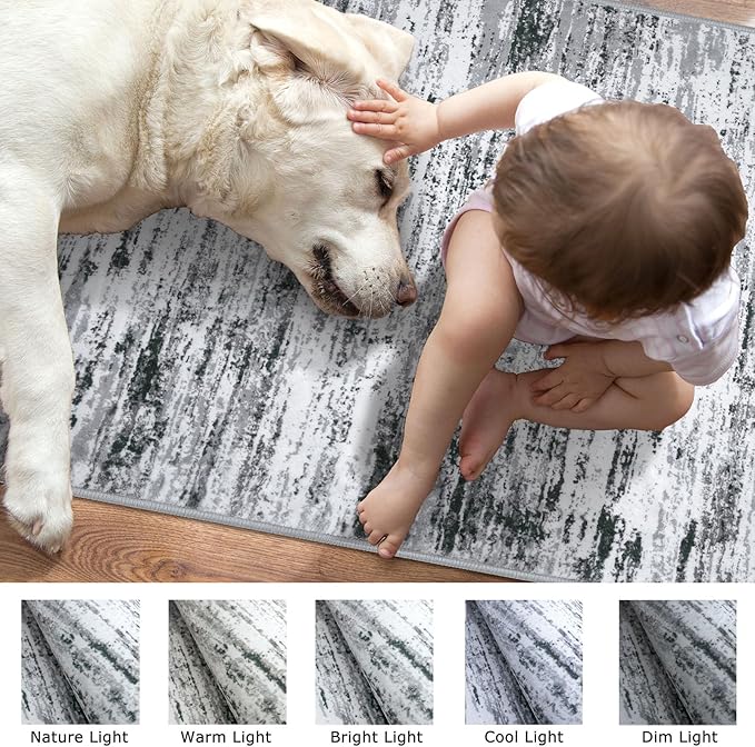 Lansny Modern Abstract Bedroom Runner Rug 2x7, Black Grey White Washable Kitchen Runner, Non-Slip Soft Thin Faux Wool Mat for Entryway, Hallway, Laundry Room, Indoor Home Decor