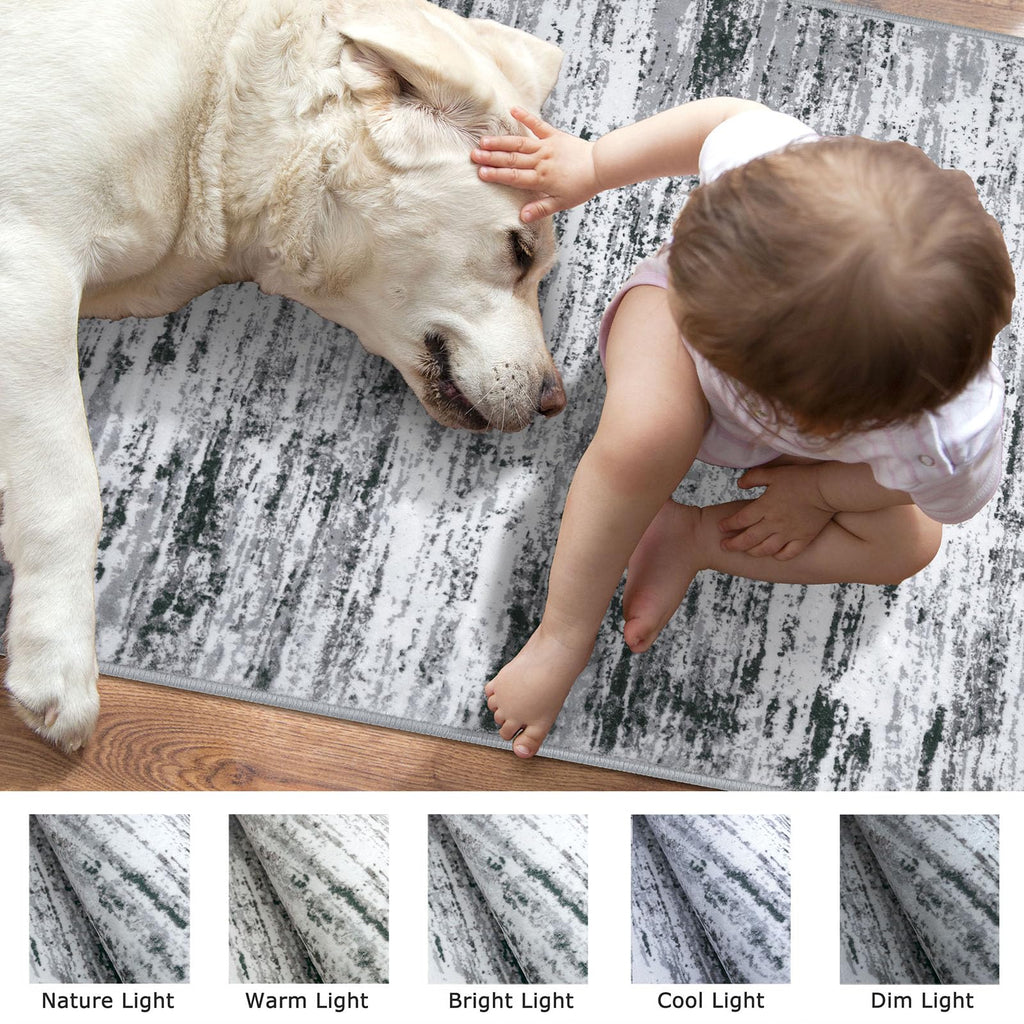 Lansny Modern Abstract Runner Rug 2.6x12, Black Grey White Washable Long Kitchen Runner Non-Slip Soft Hallway Rug Runner Thin Print Faux Wool Carpet for Entryway Bedroom Laundry Room Indoor Home Decor