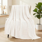 Whale Flotilla Extra Large Fuzzy Fleece Throw Blanket for Couch, 50x70 Inch Fluffy Warm Soft Jacquard Blankets for All Season, Lightweight and Cozy, Ivory