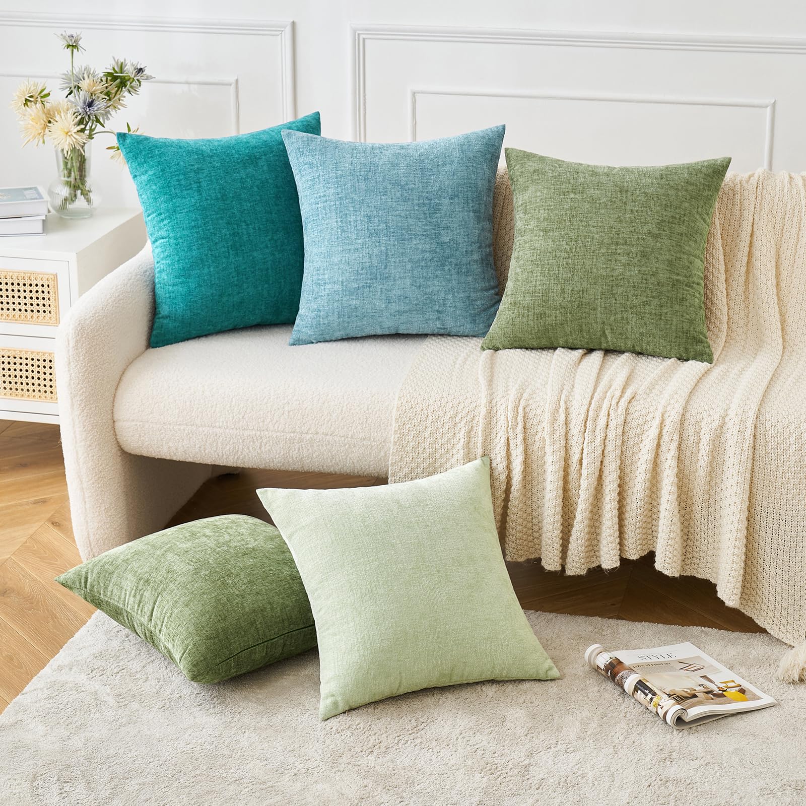 MIULEE Soft Chenille Euro Throw Pillow Covers Sage Green 22x22 Pack of 2