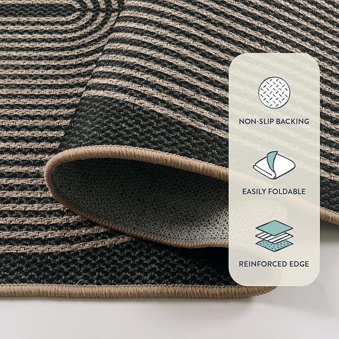 Lahome Enfys Modern Rainbow Round Rug, 6ft Easy Jute Circle Patio Rug Washable Indoor Outdoor Carpet for Living Room, Farmhouse Natural Contemporary Round Mat for Entryway Backyard Porch