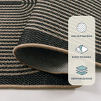 Lahome Modern Rainbow Easy Jute Outdoor Patio Rug, 3x5 Black Office Rug