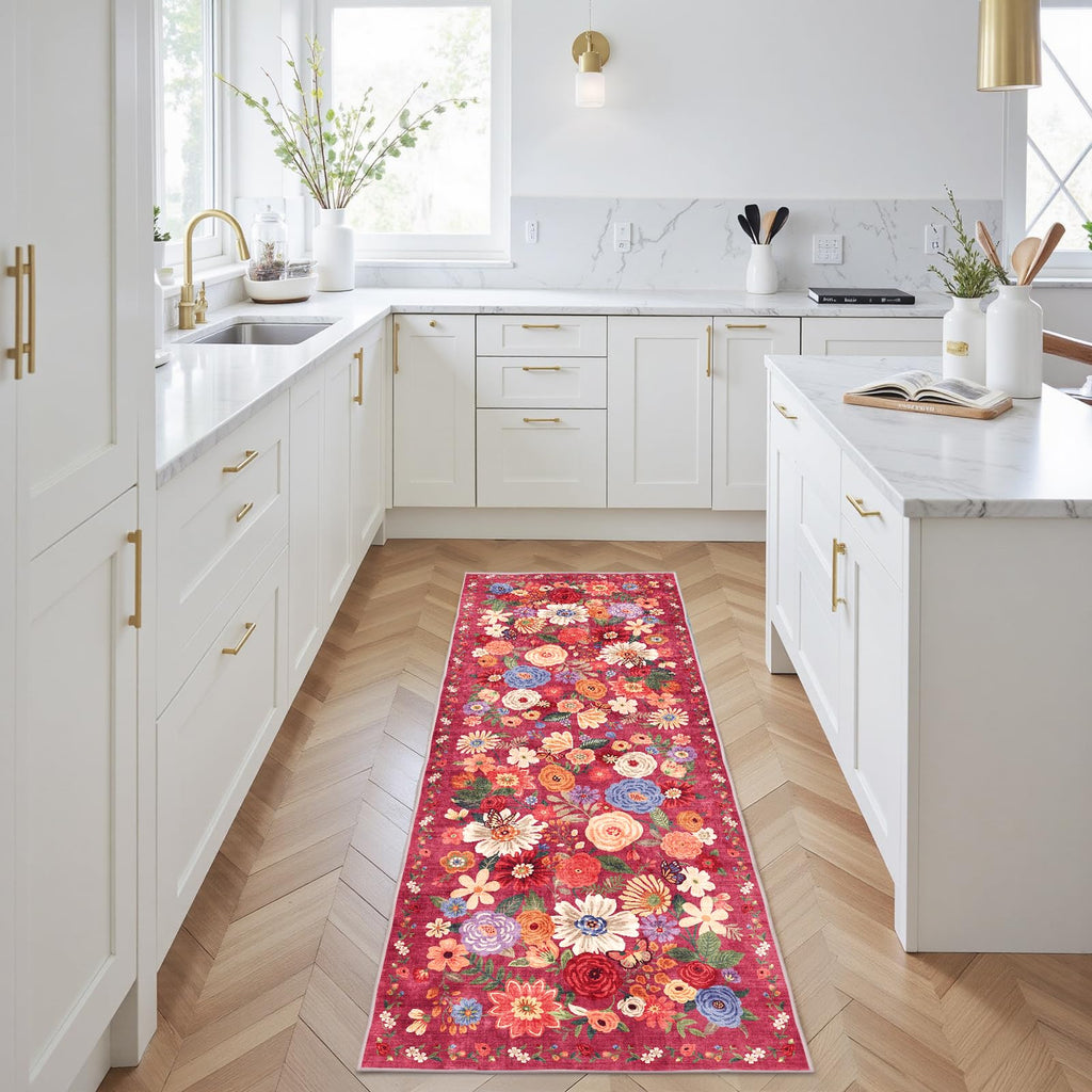 Babovid Red Hallway Runner Rug 2x6 for Bedroom Kitchen