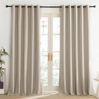 NICETOWN Oatmeal Vintage Open Linen Weave Flax Thermal Curtains, 100% Blackout Curtains 84" Long for Dining Room, Soundproof Window Treatment Drapes for Dining Room, 62" Wide Per Panel, Set of 2