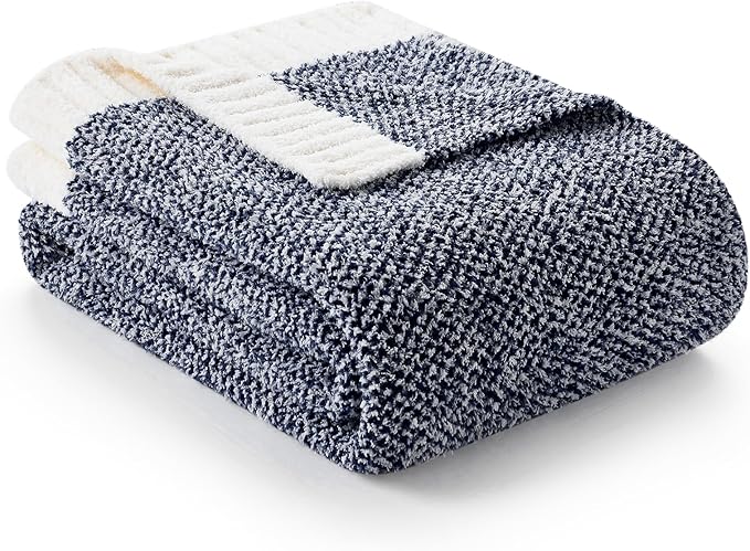 Snuggle Sac Oversized Navy Blanket, Twin XL Size for Bed | Reversible Super Soft & Cozy Knit Throw, Fuzzy Plush Fabric in Heather Navy, 66x90 inches