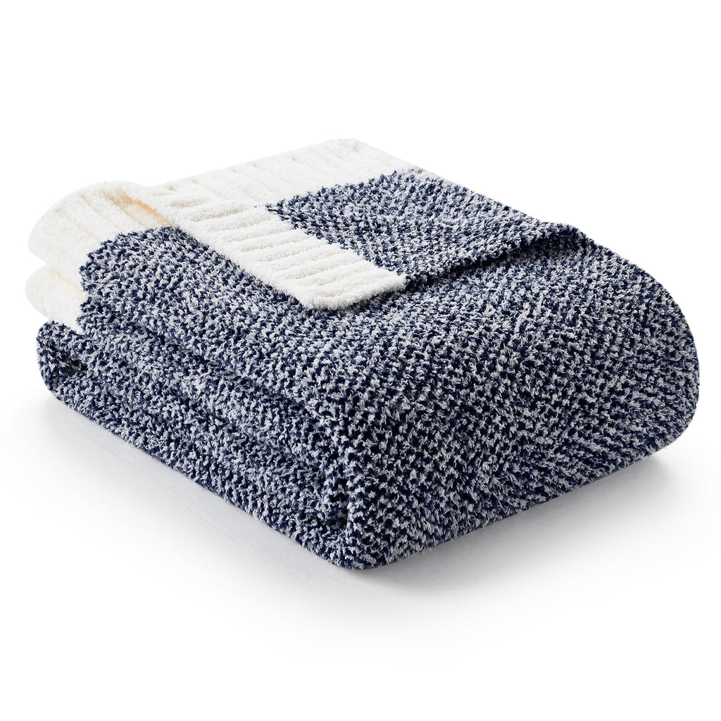 Snuggle Sac Oversized Navy Blanket, Twin XL Size for Bed | Reversible Super Soft & Cozy Knit Throw, Fuzzy Plush Fabric in Heather Navy, 66x90 inches
