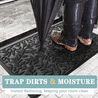 Bulijojo Sturdy Front Entrance Doormats,Durable Heavy Duty Welcome Mat,Thick Absorbent Natural Rubber Non Slip Mat,Easy Clean Entryway Mat Leaves Black 23"x35"