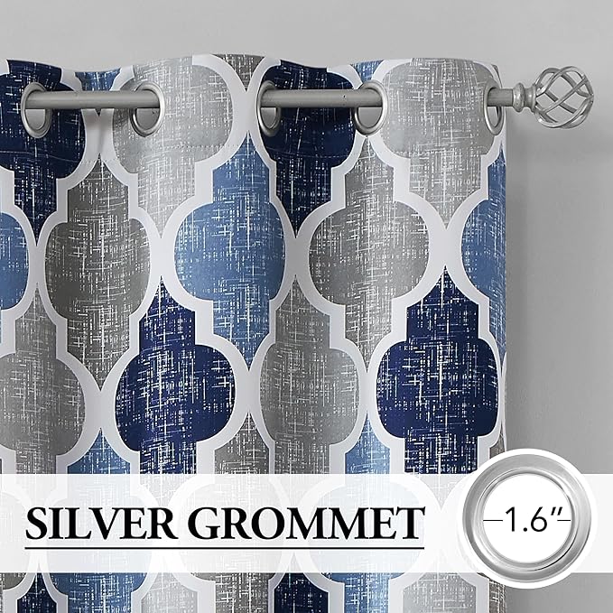 Beauoop Moroccan 100% Blackout Sliding Door Curtains Blue Grey 100x84 1 Set