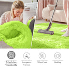 OLANLY Lime Green Round Rugs for Bedroom - Machine Washable, 5 ft Circle Area Rugs for Living Room, Soft and Fluffy Shaggy Carpet for Teen Girl and Boys, Nursery Rooms, Dorms, Home Decor Aesthetic