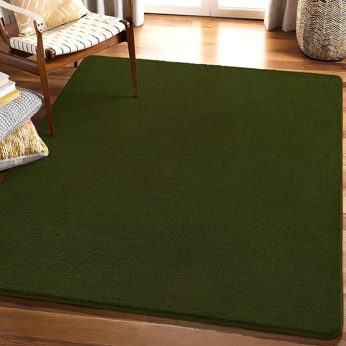 Amearea 4x4 Square Area Rug for Bedroom Living Room, Olive Green Fluffy Rug