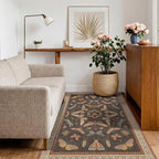 Brown Washable Area Rug for Living Room - 4x6 Large Entryway Rugs, Vintage Insect Soft Stain Resistant Carpet for Bedroom, Kitchen, Non Slip with Rubber Backing, Aesthetic Décor Indoor