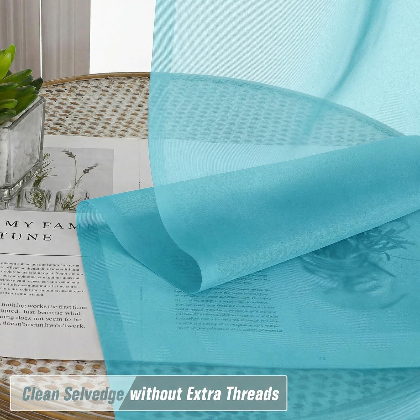 Ebesto Sheer Curtains 63 Inch Length 2 Panels, Voile Sheer Curtain for Living Room, Breathable Light Filtering Modern Window Treatments, Soft Fabric Dual Rod Pocket Drapes, Aqua, 2x42Wx63L Inches