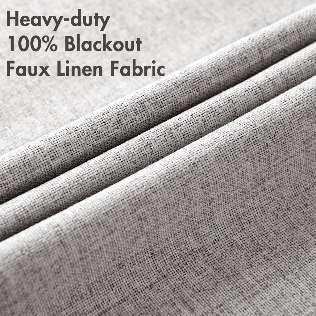 MIULEE 100% Blackout Linen Curtains for Bedroom 52x96 Inches Light Gray