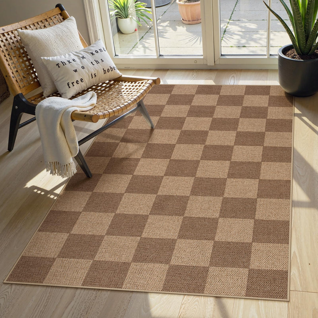 Lahome Checkered Easy Jute 3x5 Outdoor Rug, Washable Rugs for Entryway
