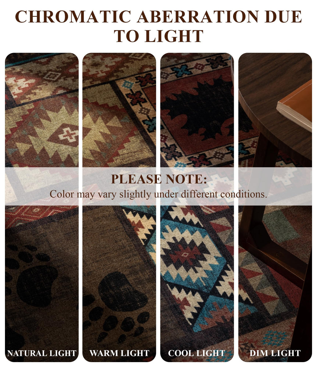 Rustic Cabin Runner Rug 2x8 Indoor Door Mat - Bear Non-Slip Entryway Runner Rug, Low Pile Tribal Print for Kitchen, Bedroom