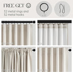 Topfinel Cream Linen Blackout Curtains 84 Inch Long for Bedroom Living Room, Ivory Pinch Pleat Back Tab Full Blackout Drapes Farmhouse Boho Curtains for Window, White Neutral Curtains 52" X 84" 7 FT