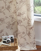 jinchan Floral Linen Curtains for Living Room 96 Inch Length Butterfly Curtain Taupe Floral Curtains French Country Farmhouse Curtain Flower Patterned Drapes Window Treatment Set 2 Panels