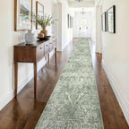 2'6"x16' Washable Hallway Runner Rug - Non Slip Kitchen Runner Rugs with Rubber Backing Vintage Low-Pile Carpet Runners for Entryway Dining Room Laundry Room Home Decor (Muted Sage Green)