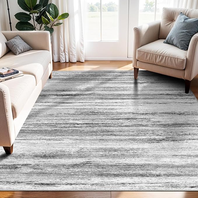 WIEVEDENS 4x6 Rugs for Living Room: Non-Slip Washable Area Rug for Hallway Entryway Kitchen Bedroom - Easy-to-Clean Stain and Water Resistant Carpet - Soft Low-Pile Throw Mat Grey