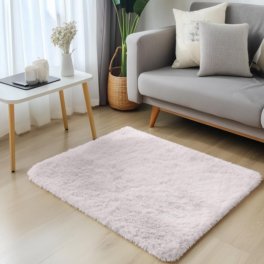 OLANLY 3x3 Machine Washable Small Bedside Rug, Soft Fluffy Shaggy Entryway Throw Rugs for Bedroom, Living Room, Indoor Floor Carpet for Kids Girls and Boys, Nursery Rooms, Home Decor Aesthetic, White