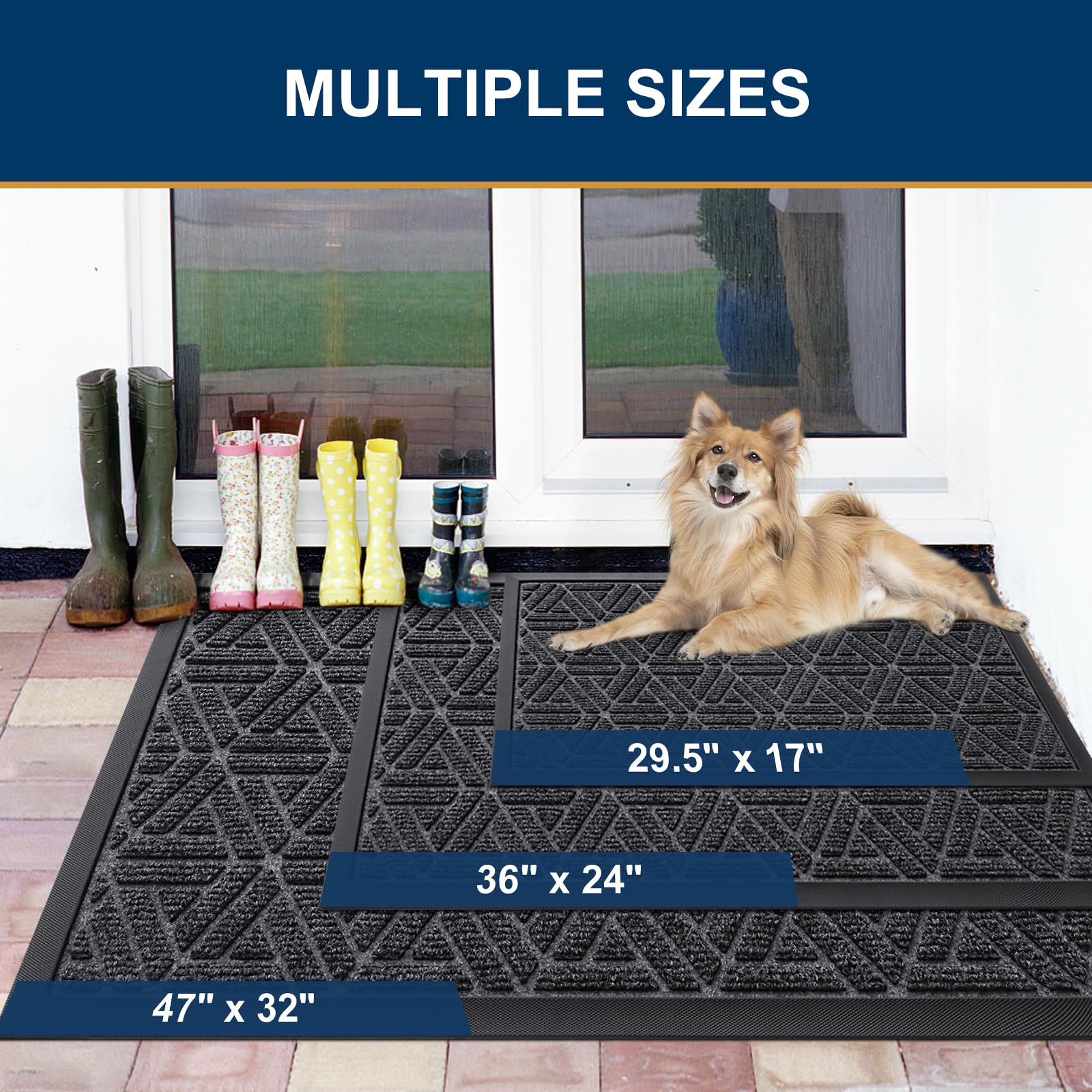 Smiry Front Door Mat Outside Entrance, Low Profile Rubber Doormat, 71x47
