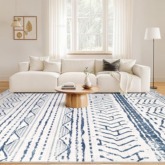 Nakagishi Boho 5x7 Area Rug Living Room Rugs Machine Washable Navy Blue