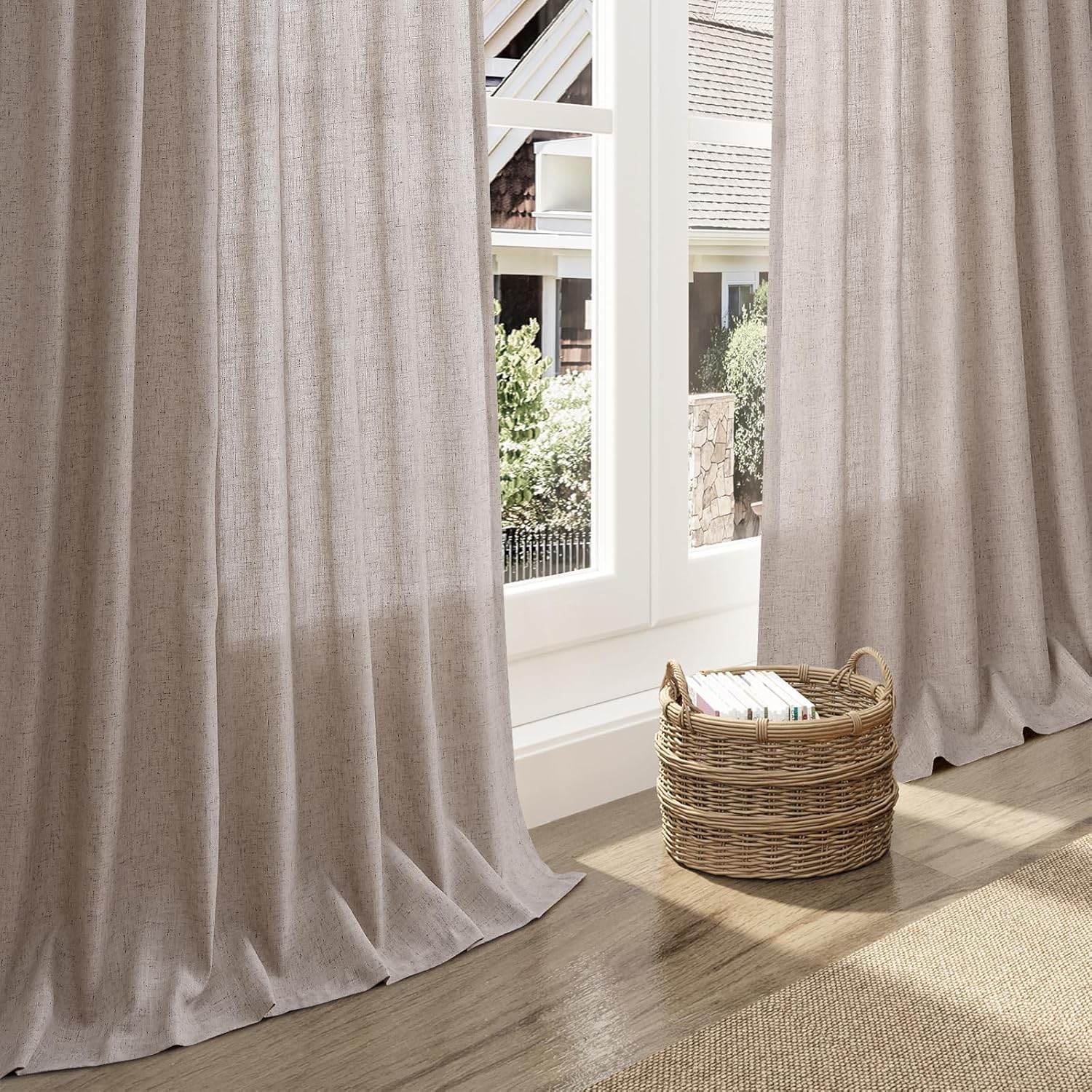 Brownish Grey Linen Curtains for Living Room Extra Long 126 Inches Long Back Tab Light Filtering Semi Sheer Curtain Modern Farmhouse Decor Floor to Ceiling High Window for Bedroom 52x126, 2 Panels