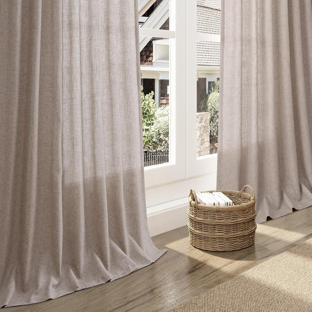 Nanspring Brownish Grey Linen Curtains for Living Room 86 Inches Long Back Tab Light Filtering Semi Sheer Curtain Modern Farmhouse Decor for Bedroom Office Luxury Textured Drapes 52x86, 2 Panels
