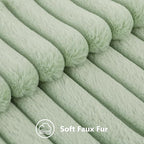 decorUhome Summer Cozy Faux Fur Throw Pillow Covers 24x24 Set of 2 Decorative Plush Striped Modern Farmhouse Boho Couch Euro Sham Pillow Cases with Velvet Back for Sofa Bed Living Room, Sage Green