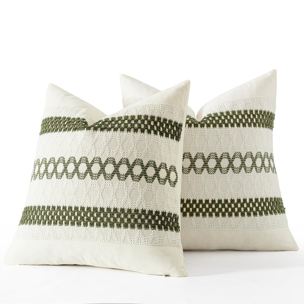 MIULEE Set of 2 Moss Green Boho Decorative Pillow Covers 18x18 Inch