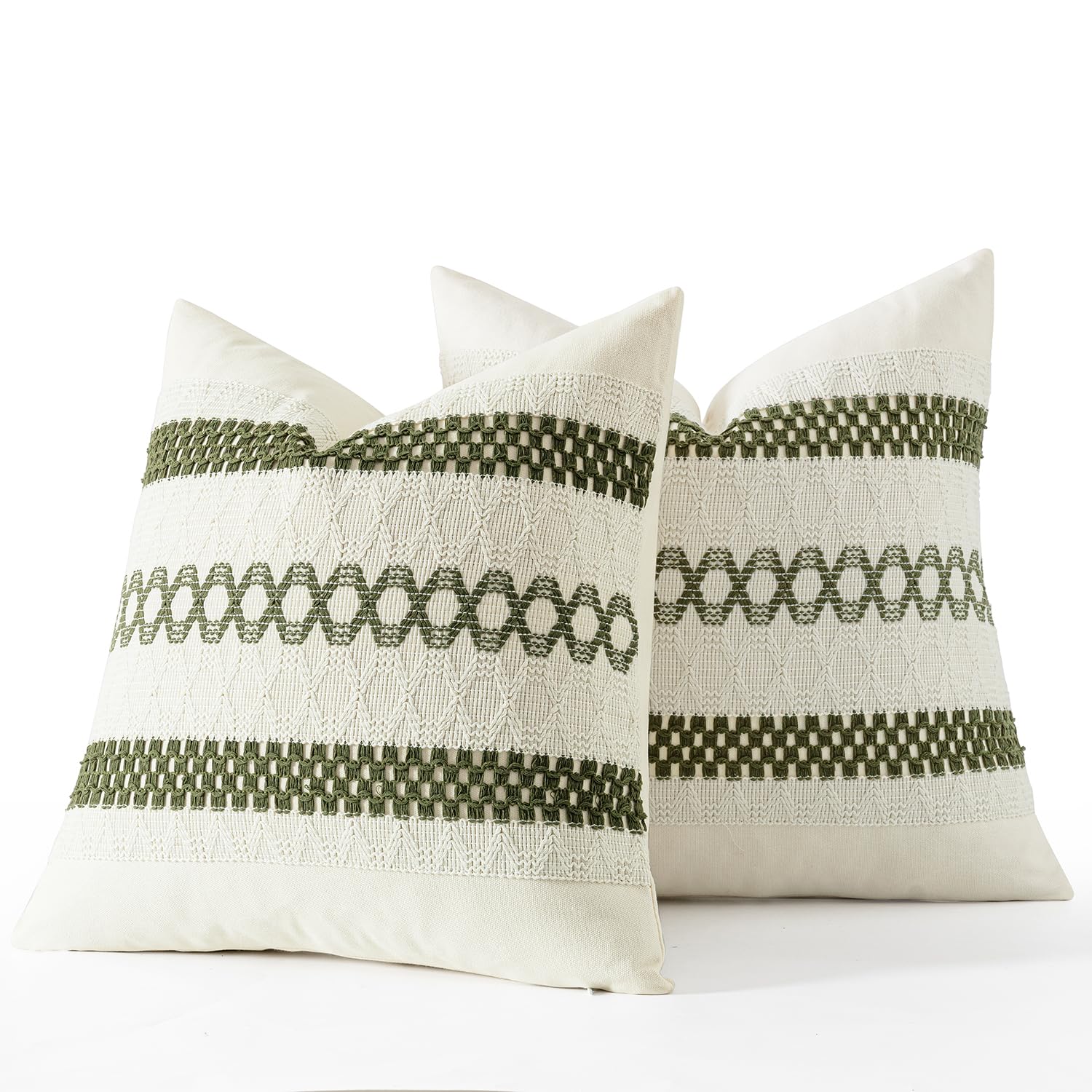 MIULEE Set of 2 Moss Green Boho Decorative Pillow Covers 18x18 Inch
