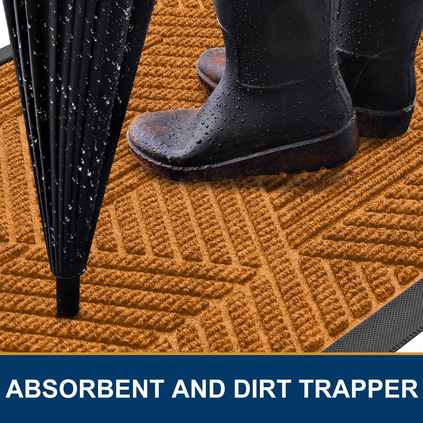 Smiry Front Door Mat Outside Entrance, Low Profile Rubber Doormat, 35x23