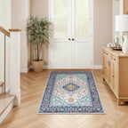 Lofus 3x5 Area Rugs for Living Room, Machine Washable Area Rug, Soft Small Rugs for Bedroom, Kitchen, Office and Indoor, Vintage Boho Carpet, Non-Slip Low Pile Carpets, Floral Blue