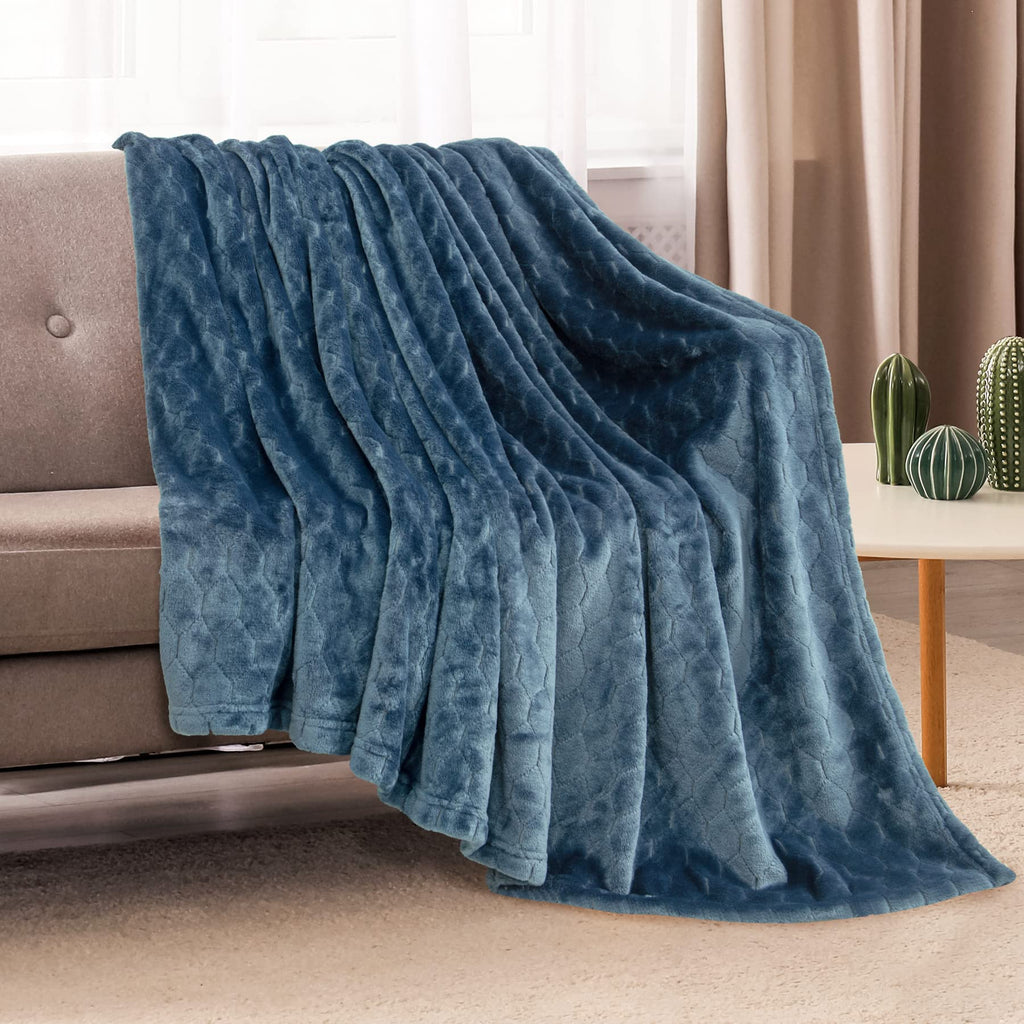 TOONOW Fleece Blanket Super Soft Plush Throw Blanket 50" x 60" Cozy Fuzzy Bed Blankets Geometric Pattern Comfy Microfiber Flannel Blankets for Couch, Bed, Sofa, Navy Blue