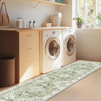 Yamaziot Washable Runner Rug, 2x8 Non-Slip Boho Vintage Hallway Rug Runner with Rubber Backing, Stain Resistant & Low Pile Faux Wool Distressed Carpet Runner for Kitchen, Laundry, Entrance, Sage Green