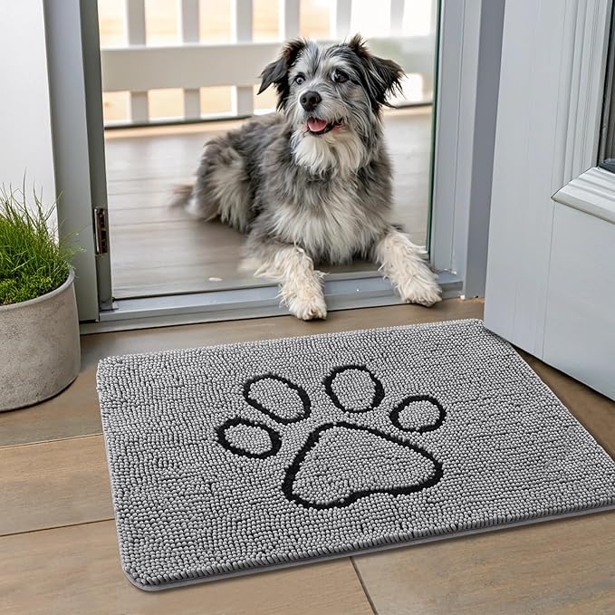 Smiry Dog Door Mat for Muddy Paws, Absorbent Non Slip Dirt Trapper, 24x16