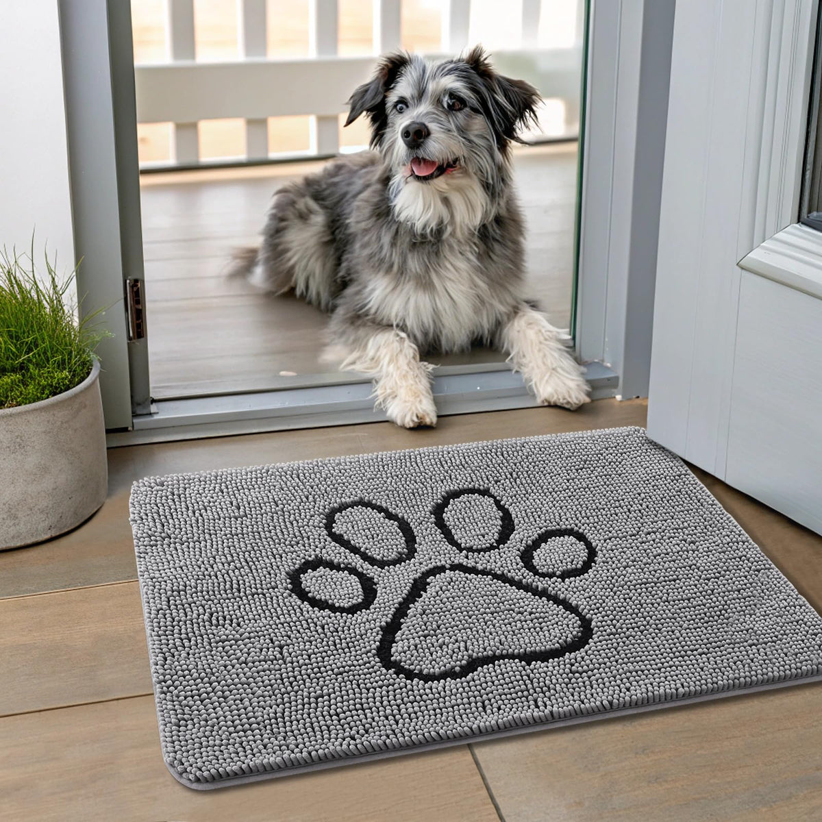 Smiry Dog Door Mat for Muddy Paws, Absorbent Non Slip Dirt Trapper, 24x16