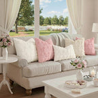 decorUhome Beige Bow Cute Girl Faux Fur Throw Pillow Covers 18x18 Set of 2