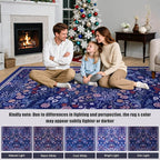 Area Rug Living Room Rugs: Floral 4x6 Washable Rug Vintage Soft Boho Non-Slip Carpet Indoor Floor Stain Resistant Large Carpets for Bedroom Dining Room Farmhouse Nursery Hallway Home Office Blue