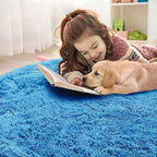 OLANLY Bright Blue Round Rugs for Bedroom - Machine Washable, 2 ft Circle Area Rugs for Living Room, Soft and Fluffy Shaggy Carpet for Teen Girl and Boys, Nursery Rooms, Dorms, Home Decor Aesthetic