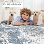 Washable Rugs 8x10 Area Rugs for Living Room,Modern Abstract Rugs for Bedroom,Large Carpets,Ultra Soft Faux Wool Dining Room Rug,Non Slip Low Pile Print Rug- Blue- (White-Reddish Brown)