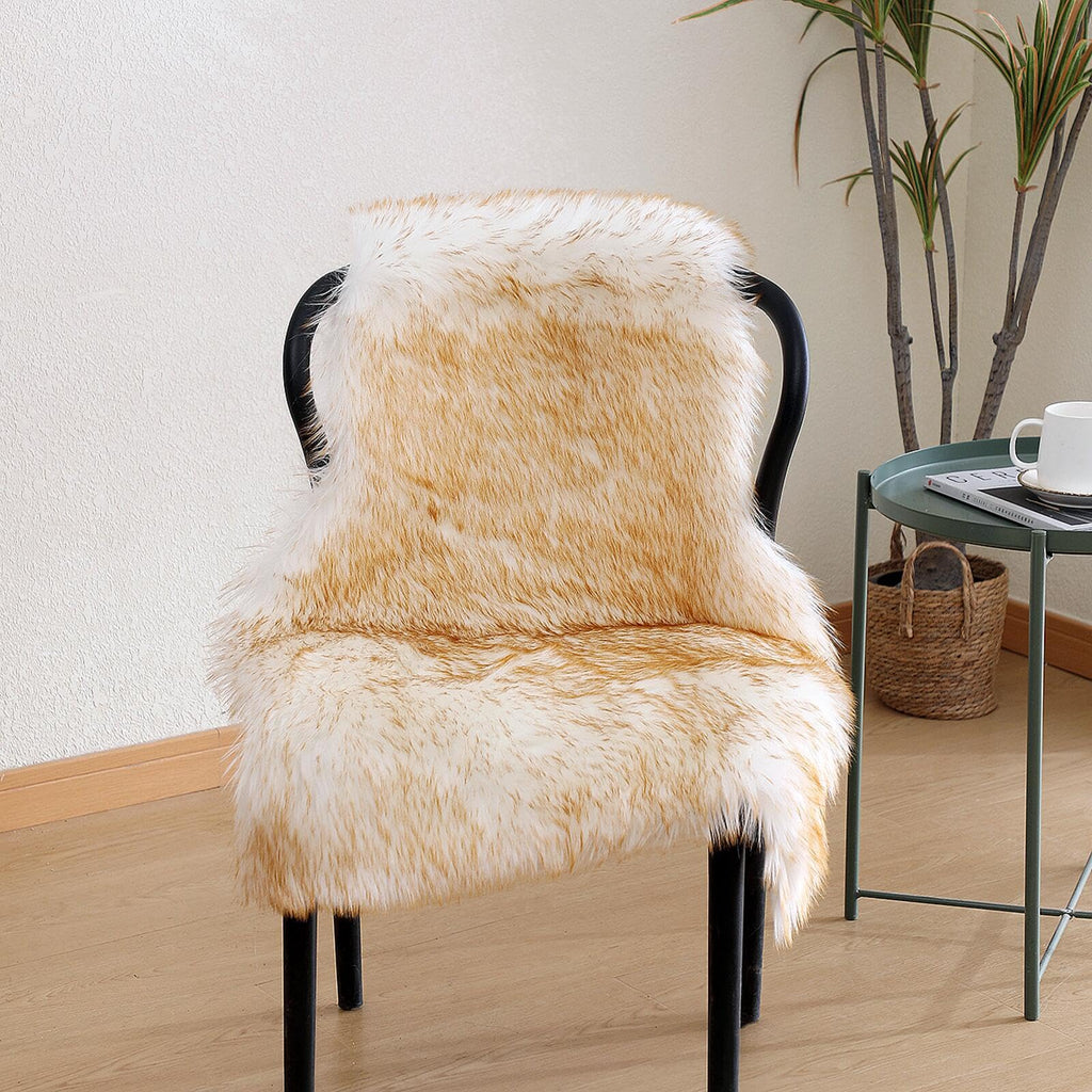 linmopm Faux Fur Sheepskin Rug, 2x3 ft, White and Yellow