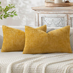MIULEE Decorative Lumbar Throw Pillow Covers 12x20 in Mustard Yellow 2 Pack